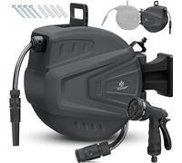 KESSER® Bobine de tuyau automatique 30 m + 2 m, boîte murale de tuyau avec automatisation de déroulement, enrouleur de tuyau avec tuyau de jardin, pivotant à 180° + douchette multi avec 9 modes, incl