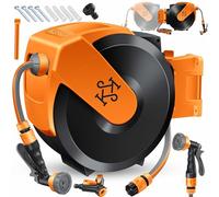 KESSER® Bobine de tuyau pour jardin 25m | Bobine de tuyau d’eau à montage mural | Support mural | Pivotant à 180° et enroulement automatique | Boîte murale de tuyau in ouchette à 7 fonctions
