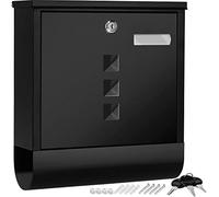 KESSER® Boîte aux lettres en acier inoxydable avec compartiment pour les journaux et porte-nom, fenêtre transparente, brossée, 3x clés verrouillable, laquée, montage mural, grande, noir