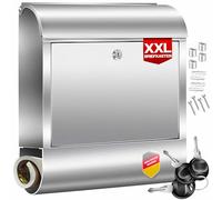 KESSER® Boîte aux lettres XXL en acier inoxydable avec compartiment à journaux, brossé, 3 clés verrouillables, revêtement par pulvérisation, montage mural, grande fente avant : DIN C4 = DIN A4 avec