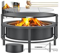 KESSER Brasero avec grille de cuisson Ø 65 cm Panier à feu 0,6 mm en acier traité à froid | Brasero mobile avec pneus | Brasero à bois et charbon avec crochet de 60 cm en fonte, Ø 52 cm, brosse et