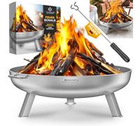 KESSER® Brasero en Acier Allié de 2,5 mm d'Épaisseur - Diamètre : 80 cm - Brasero + Crochet en Fonte de 42 cm - Évacuation d'Eau et 2 Poignées Solides - Pour Feu de Bois ou Charbon
