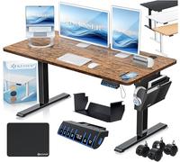 KESSER® Bureau électrique réglable en hauteur 120 cm x 60 cm | Bureau debout ergonomique | Commande mémoire à 3 fonctions | Avec roulettes à 360° et port de charge USB pour bureau à domicile