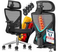 KESSER® Chaise de bureau ergonomique avec accoudoirs réglables | Chaise pivotante avec soutien lombaire qui protège le dos | Chaise de bureau avec appui-tête | Fonction bascule jusqu'à 125° avec 5
