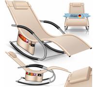 KESSER Chaise de jardin à bascule - Ergonomique - Coussin - Résistant aux intempéries - Charge maximale : 150 kg - Avec poche latérale - Beige