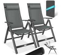 KESSER® Chaise de Jardin à Dossier Haut avec accoudoirs | Lot de 2 | en Aluminium avec Coussin et Housse | avec Dossier réglable en 7 Positions | Respirante, Pliable, Antidérapante | Anthracite