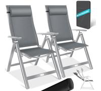 KESSER® Chaise de Jardin à Dossier Haut avec accoudoirs | Lot de 2 | en Aluminium avec Coussin et Housse | avec Dossier réglable en 7 Positions | Respirante, Pliable, Antidérapante | Gris Clair