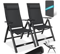 KESSER® Chaise de Jardin à Dossier Haut avec accoudoirs | Lot de 2 | en Aluminium avec Coussin et Housse | avec Dossier réglable en 7 Positions | Respirante, Pliable, Antidérapante | Noir