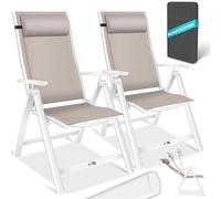 KESSER® Chaise de Jardin à Dossier Haut avec accoudoirs | Lot de 2 | en Aluminium avec Coussin et Housse | avec Dossier réglable en 7 Positions | Respirante, Pliable, Antidérapante | Taupe