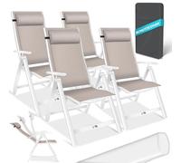 KESSER® Chaise de Jardin à Dossier Haut avec accoudoirs | Lot de 4 | en Aluminium avec Coussin et Housse | avec Dossier réglable en 7 Positions | Respirante, Pliable, Antidérapante | Taupe