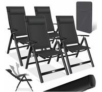 KESSER® Chaise de Jardin à Dossier Haut avec accoudoirs | Lot de 4 | en Aluminium avec Coussin et Housse | avec Dossier réglable en 7 Positions | Respirante, Pliable, Antidérapante | Noire