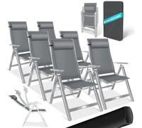 KESSER® Chaise de Jardin à Dossier Haut avec accoudoirs | Lot de 6 | en Aluminium avec Coussin et Housse | avec Dossier réglable en 7 Positions | Respirante, Pliable, Antidérapante | Gris Clair
