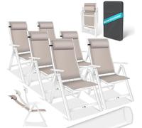KESSER® Chaise de Jardin à Dossier Haut avec accoudoirs | Lot de 6 | en Aluminium avec Coussin et Housse | avec Dossier réglable en 7 Positions | Respirante, Pliable, Antidérapante | Taupe