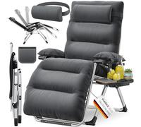 KESSER® Chaise longue de jardin extra large et résistante aux intempéries, charge maximale : 200 kg, coussin ergonomique, dossier réglable avec coussin de nuque, porte-gobelet, rembourrage des bras et