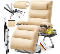 KESSER® Chaise longue de jardin pliable extra large et résistante aux intempéries, charge maximale : 200 kg, rembourrage ergonomique, dossier réglable avec coussin de nuque, porte-gobelet et