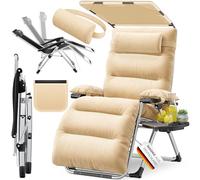 KESSER® Chaise longue de jardin pliable XXL résistante aux intempéries, charge maximale 200 kg, coussin ergonomique, dossier réglable avec coussin de nuque, porte-gobelet