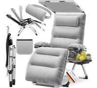 KESSER® Chaise longue de jardin pliable XXL résistante aux intempéries - Charge maximale 200 kg - Rembourrage ergonomique - Dossier réglable coussin de nuque porte-gobelet