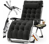 KESSER Chaise longue pliable et résistante aux intempéries - Charge maximale : 200 kg - Rembourrage ergonomique - Extra large - Dossier réglable - Avec coussin de nuque et porte-gobelet - Noir