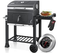 KESSER® Chariot à Barbecue | Grill XL à Charbon de Bois avec Couvercle, Roues, poignée en Acier Inoxydable, Grille et thermomètre | Grand Barbecue au Charbon de Bois