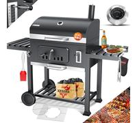 KESSER® Chariot de barbecue XXL, barbecue au charbon de bois avec couvercle, équipé de roues, d'une poignée en acier inoxydable, d'une grille de cuisson et d'un thermomètre