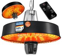 KESSER® Chauffage radiant de plafond Champignon chauffant Chauffage radiant infrarouge 2500W de terrasse avec télécommande à quartz | Lumière LED avec chaîne + mousqueton Élément chauffant en carbone