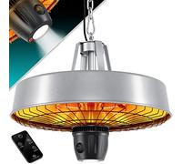KESSER® Chauffage Radiant de Plafond Champignon Chauffant Chauffage Radiant Infrarouge 2500W de terrasse avec télécommande à Quartz | Lumière LED avec chaîne + Mousqueton Élément Chauffant en Carbone