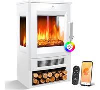 KESSER® Cheminée électrique avec Chauffage, fenêtre panoramique, Ventilateur Chauffant, Effet de Flamme LED avec 9 Modes de Couleur, télécommande, Application WiFi, 900/1800 W, (Blanc)