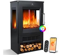 KESSER® Cheminée électrique avec Chauffage, fenêtre panoramique, Ventilateur Chauffant, Effet de Flamme LED avec 9 Modes de Couleur, télécommande, Application WiFi, 900/1800 W, (Noir)