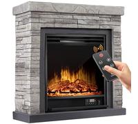 KESSER® Cheminée électrique Foyer électrique - Cheminée électrique avec Effet de Flammes LED 3D, avec Chauffage, Fonction Chauffage d'une Puissance de 1800W, Aspect Pierre/Gris