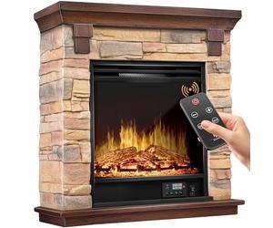KESSER® Cheminée électrique Foyer électrique - Cheminée électrique avec Effet de Flammes LED 3D, avec Chauffage, Fonction Chauffage d'une Puissance de 1800W, Naturel/Brun