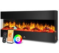 KESSER® Cheminée Murale - Electrique 3D, avec Chauffage 9 Modes de Couleur Effet de Flamme LED, 900/1800 W Poêle Mural et Encastrable Chauffage Fonction App Télécommande (Noir, 138 cm)