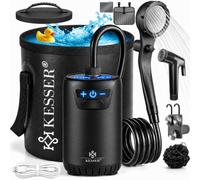 KESSER® Douche solaire de camping avec pompe et batterie rechargeable 4000 mAh - Kit de douche de camping avec pommeau de douche réglable, tuyau de 2 m, pistolet pulvérisateur et support