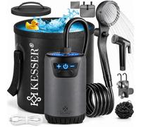 KESSER® Douche solaire de camping avec pompe et batterie rechargeable 4000 mAh - Kit de douche de camping avec pommeau de douche réglable, tuyau de 2 m, pistolet pulvérisateur et support