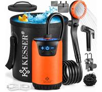 KESSER® Douche solaire de camping avec pompe et batterie rechargeable 4000 mAh - Kit de douche de camping avec pommeau de douche réglable, tuyau de 2 m, pistolet pulvérisateur et support