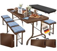 KESSER® Ensemble de Tente à bière, Set de 3 pièces : Table + 2 bancs, pour l'intérieur et l'extérieur, Pliable, avec poignées de Transport, Plastique, Aspect rotin | Meubles de Jardin, Marron