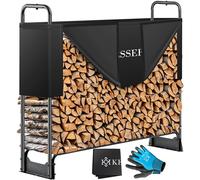 KESSER® Étagère à Bois de Cheminée en Métal - Extérieure, Cadre en Acier + Couverture & Gants - Abri de Chauffage 200kg - 130x36x117cm
