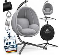 Fauteuil suspendu KESSER® Luxe avec structure + coussin d'assise moelleux, rembourrage latéral, coussins d'assise et de dossier ; panier suspendu pour l'intérieur et l'extérieur, balancelle de jardin,