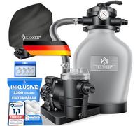 KESSER Filtre à sable avec pompe et balles filtrantes de 1200 g | Filtre de piscine 600 W | Filtre à sable pour piscine 13200 l/h | Volume du réservoir jusqu'à 30 kg de sable | Valve 7 voies avec