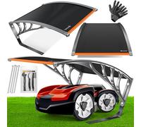 KESSER® Garage pour tondeuse robot - Toit pour tondeuse à gazon - Résistant aux intempéries - Avec gants et kit de brosse - Dimensions : 82 x 103 x 47 cm - Noir/orange
