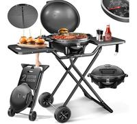 KESSER Gril électrique 2 en 1, 2400 W, barbecue sur pied pliable avec couvercle et thermomètre, noir