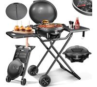 KESSER® Gril électrique | Gril de table 2 en 1 | Barbecue sur gril avec couvercle et pieds | 2400 watts maximum | Pliable | Thermomètre | Revêtement antiadhésif | Plaque pour grillade | noir