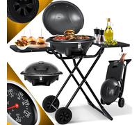 KESSER® Gril électrique | Gril de table 2 en 1 | Barbecue sur gril avec couvercle et pieds | 2400 watts maximum | Pliable | Thermomètre | Revêtement antiadhésif | Plaque pour grillade | noir