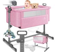 KESSER® Lit d'appoint Hubi 3 en 1 : lit parapluie, lit de voyage, lit bébé avec matelas moelleux, lit pour enfant avec roulettes, réglage de hauteur sur 5 niveaux, paroi latérale pliable pour une util