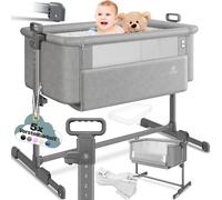 KESSER® Lit d'appoint Hubi 3 en 1 : lit parapluie, lit de voyage, lit bébé avec matelas moelleux, lit pour enfant avec roulettes, réglage de hauteur sur 5 niveaux, paroi latérale pliable pour une util