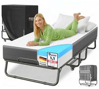 KESSER® Lit d'appoint Pliable 200 x 90 cm avec Matelas en Mousse à mémoire de Forme et roulettes - Lit de Voyage Pliable avec Cadre en métal pour Adulte - Charge maximale : 250 kg - Lit en métal avec