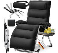 KESSER Lit XXL - pliable, résistant aux intempéries, portée 200 kg, revêtement ergonomique, dossier réglable, porte-gobelets et coussin pour les bras, Basic - Noir