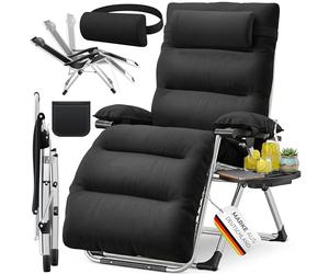 KESSER Lit XXL - pliable, résistant aux intempéries, portée 200 kg, revêtement ergonomique, dossier réglable, porte-gobelets et coussin pour les bras, Basic - Noir