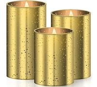 KESSER® Lot de 3 bougies LED sans flamme avec fonction minuterie et variateur d'intensité - 10 cm, 12,5 cm, 15 cm de haut - Lumière scintillante réaliste - Bougies LED en verre