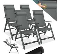 KESSER® Lot de 4 chaises de Jardin Pliantes en Aluminium avec accoudoirs - avec Oreiller - Dossier réglable en 7 Positions - Respirantes et résistantes aux intempéries - Pliables et antidérapantes -