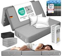 KESSER Matelas pliant, 160 x 195 x 15 cm, pour invités, tabouret en 3 positions, en mousse, 25 kg/m³, extra épais, 15 cm, respirant, lavable, housse amovible, avec sac de transport de camping